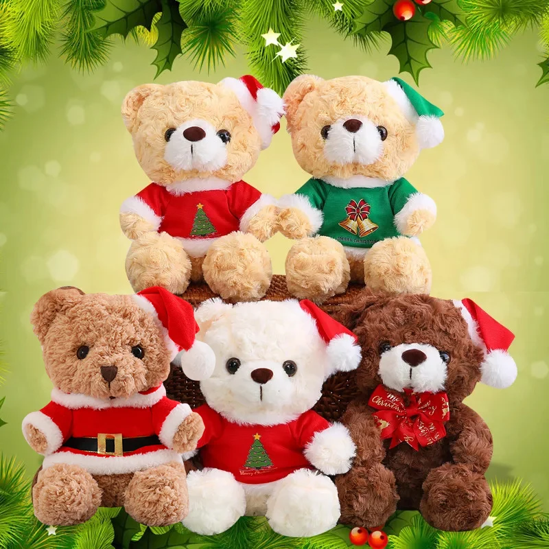 

20/23cm Cute Christmas Dressing Teddy Bear Plush Toy Dolls Soft Stuffed Animal Bear Christmas Scarf for Kids Children Xmas Gifts