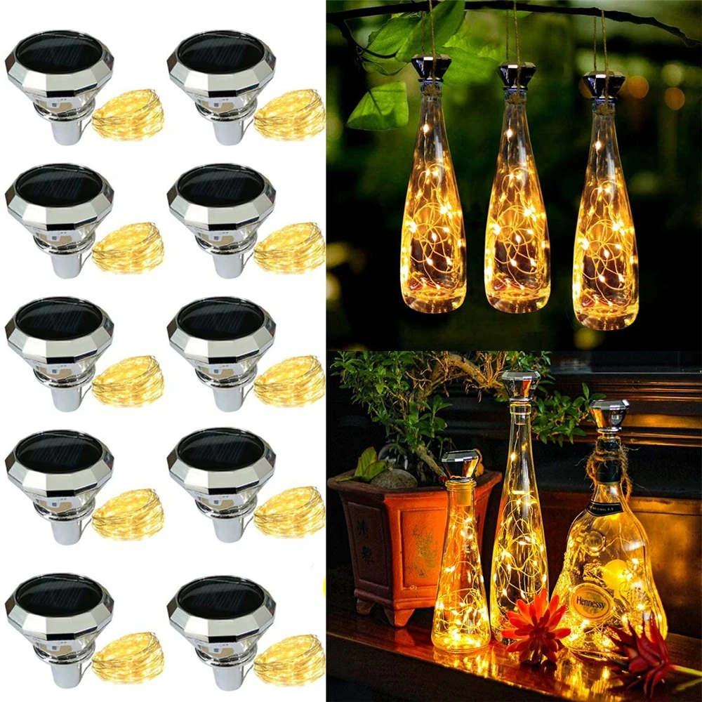 Updated Solar Wine Bottle Lights 2M 20 LED Copper Wire Fairy Garland String Lights for Xmas Wedding Party Decor 4/8/10 Pack