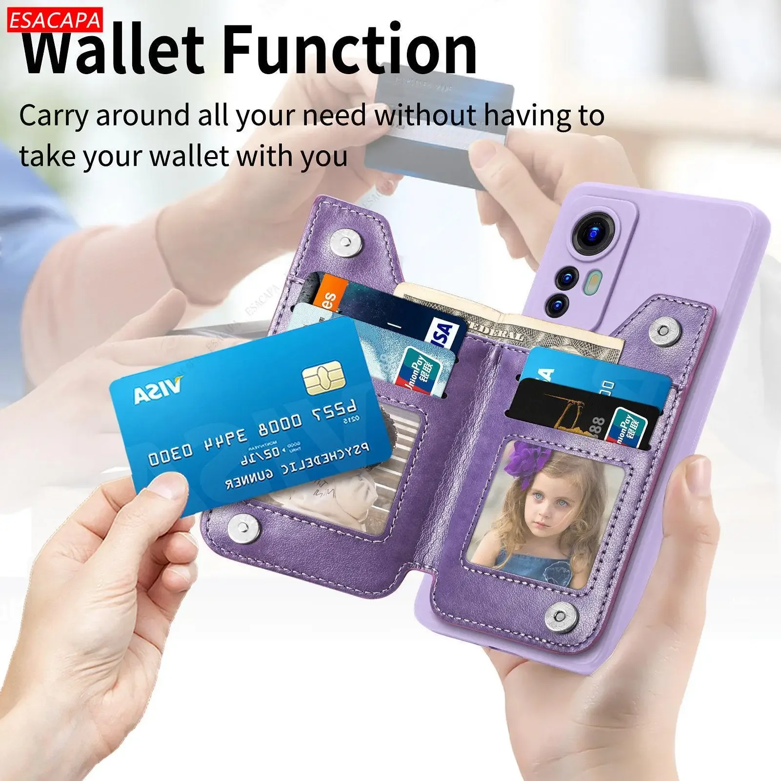 Zipper Wallet Leather Phone Case with Card Holder and Purse Compartment