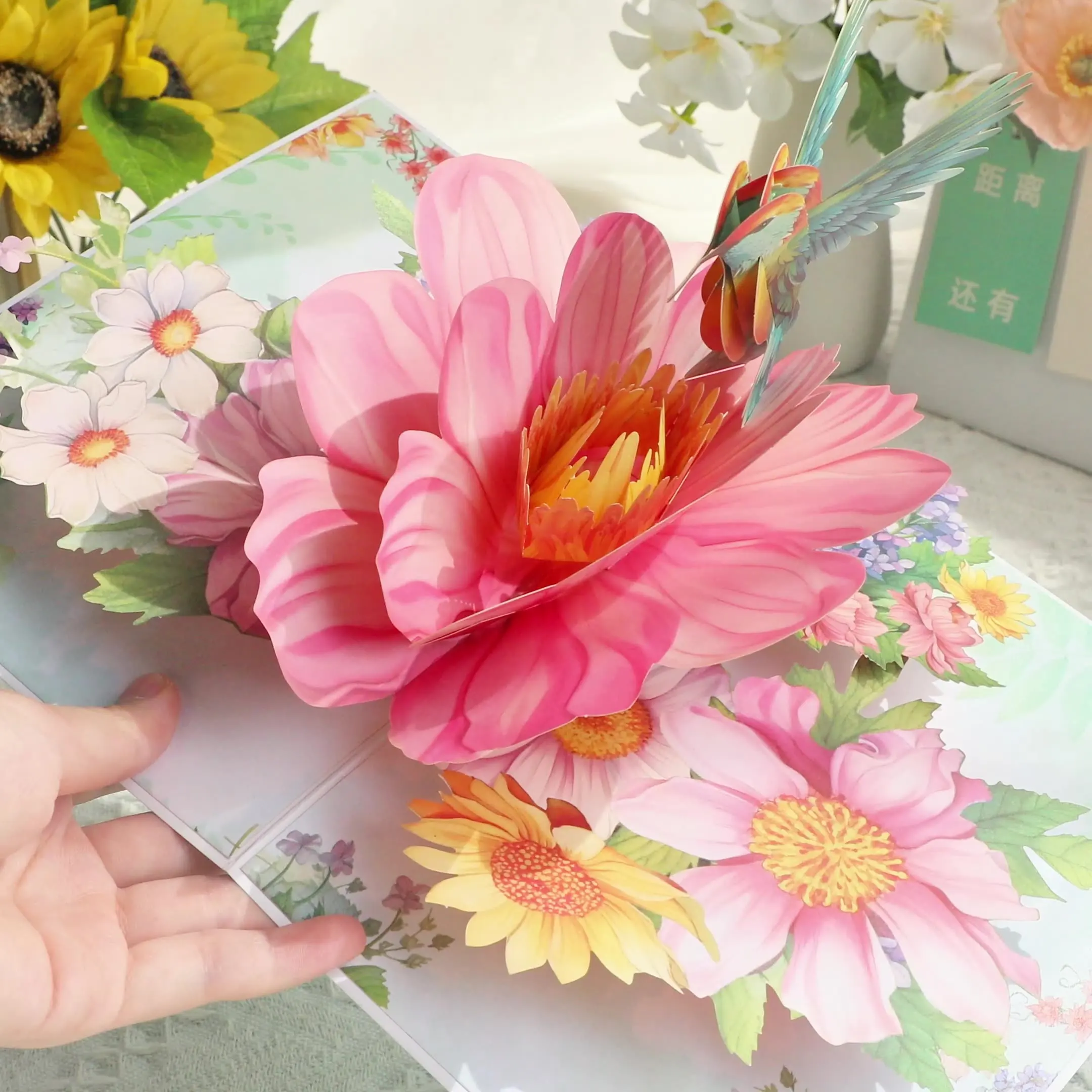 Hummingbird Pop Up Card 3D Greeting Cards for Mom Dad Wife Friends Colleague Birthday Mothers Day Fathers Day