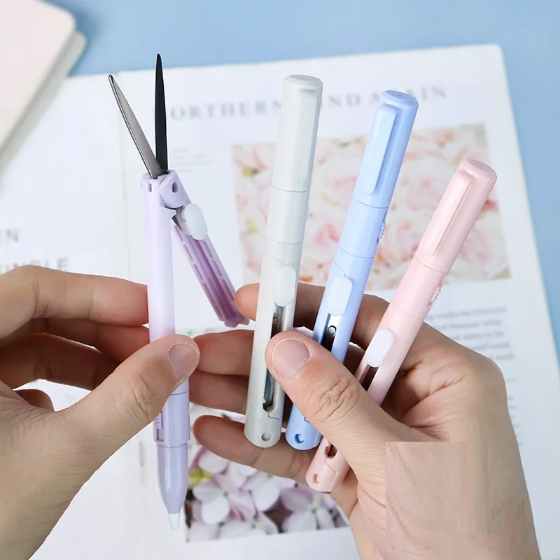 

Folding Scissor Cutter Pen Portable Safe Ceramic Pen Cutter Utility Knife For Paper Handwork Diary School Office Stationery