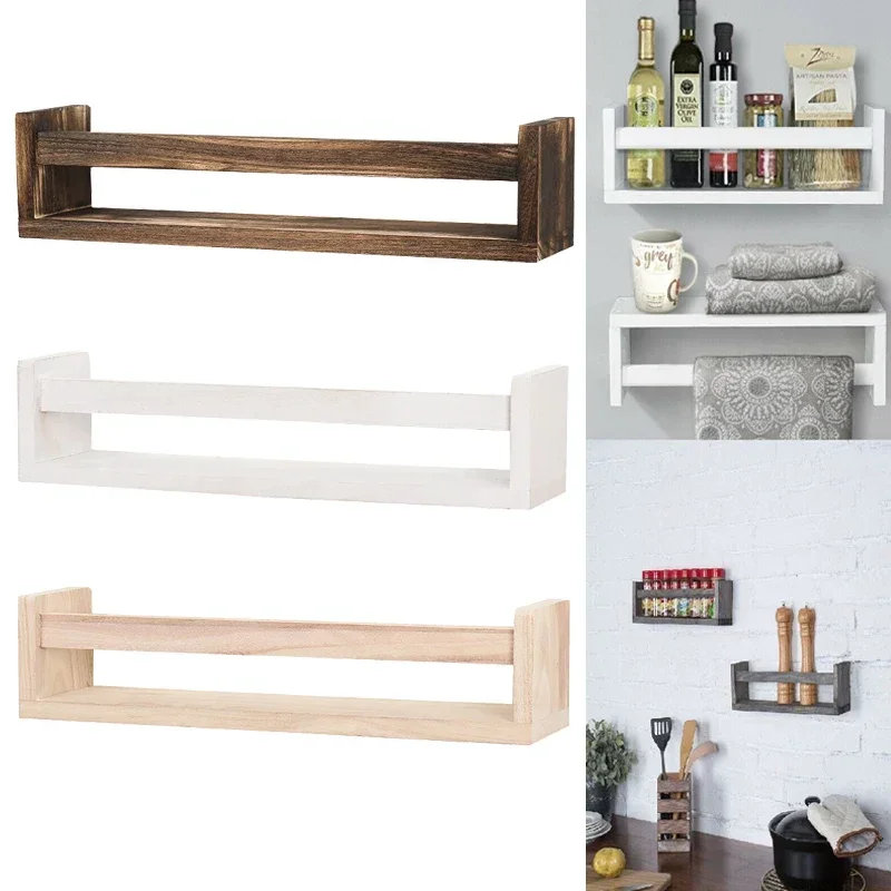 

Wooden Spice Rack Shelf Wooden Wall-mounted Spice Storage Rack Household Kitchen Hole-free Shelf Space Saving Kitchen Organizer