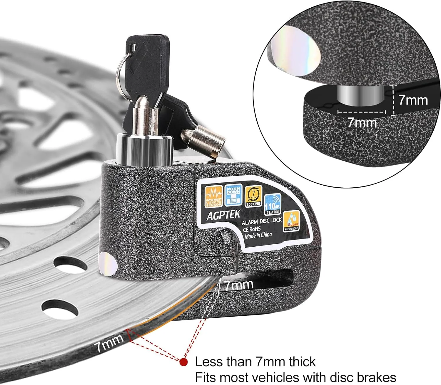 Motorcycle Scooter Disc Brake Lock Motor Bicycle Anti-theft Wheel Disc Brake Lock Waterproof Security Alarm Protection