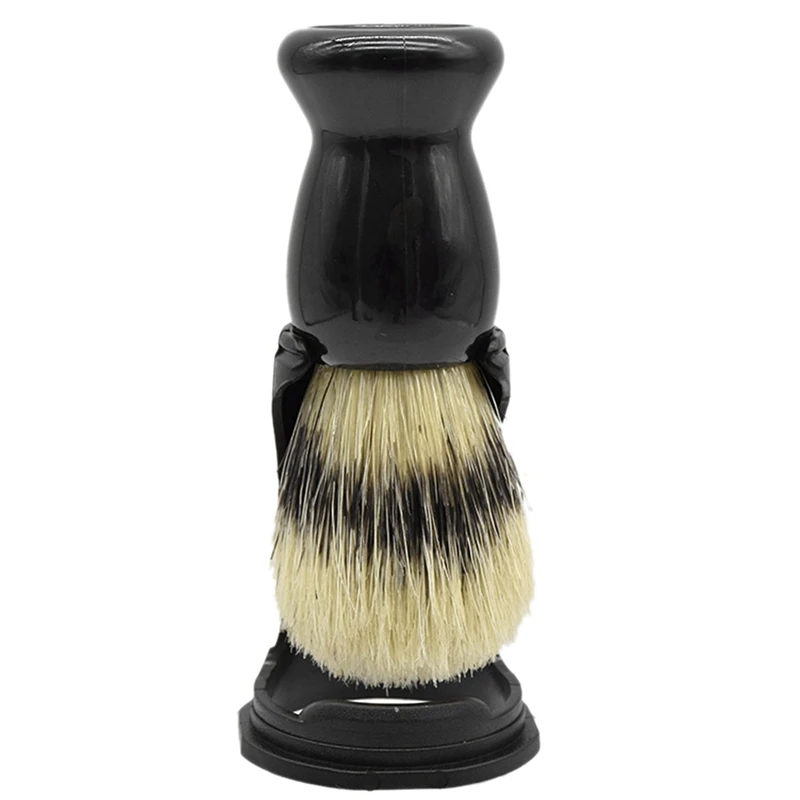 Cepillo de barba de madera de cerdas de jabalí suave para hombres, herramienta de afeitado de peluquero, Kit de Peine de bigote, juego de soporte de afeitado, 2 uds.