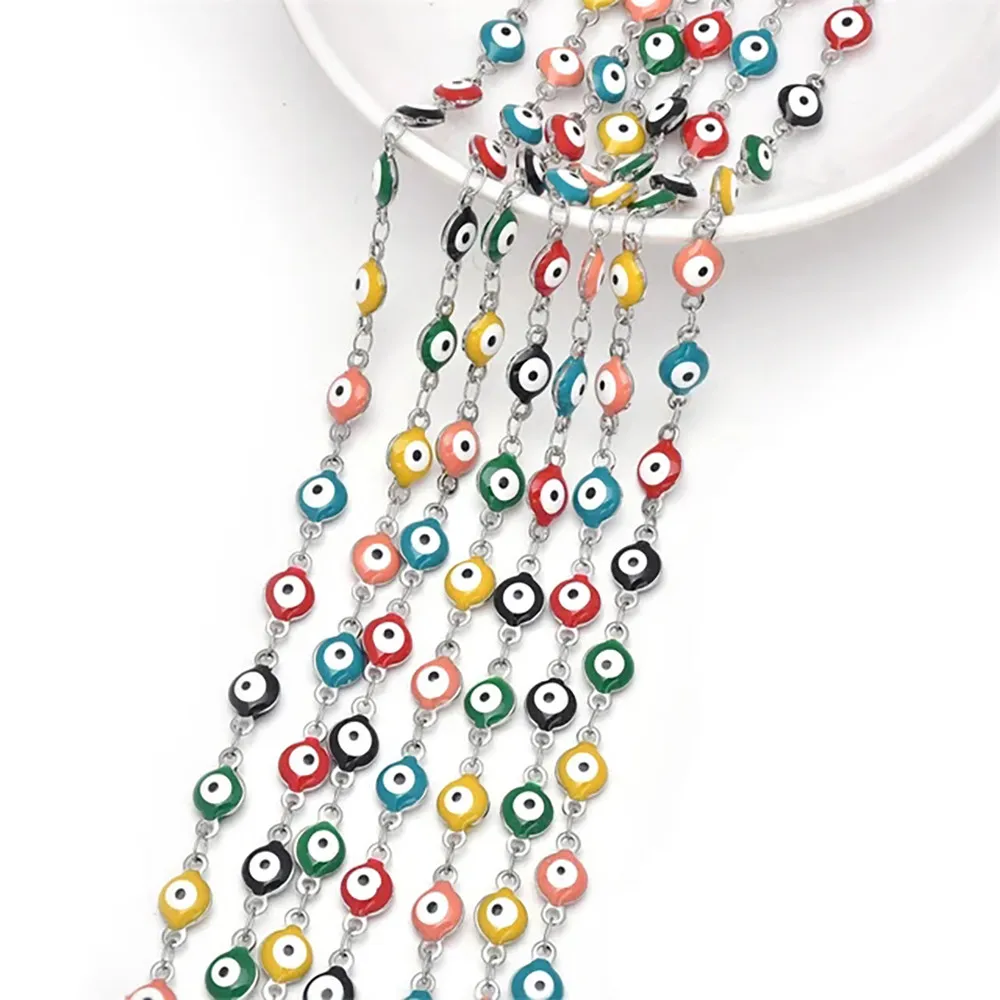 1m bunte glückliche böse Blick Perle Armband Halsreif Halskette Schmuck Set Regenbogen Glieder kette Schutz Amulett Kragen Halskette