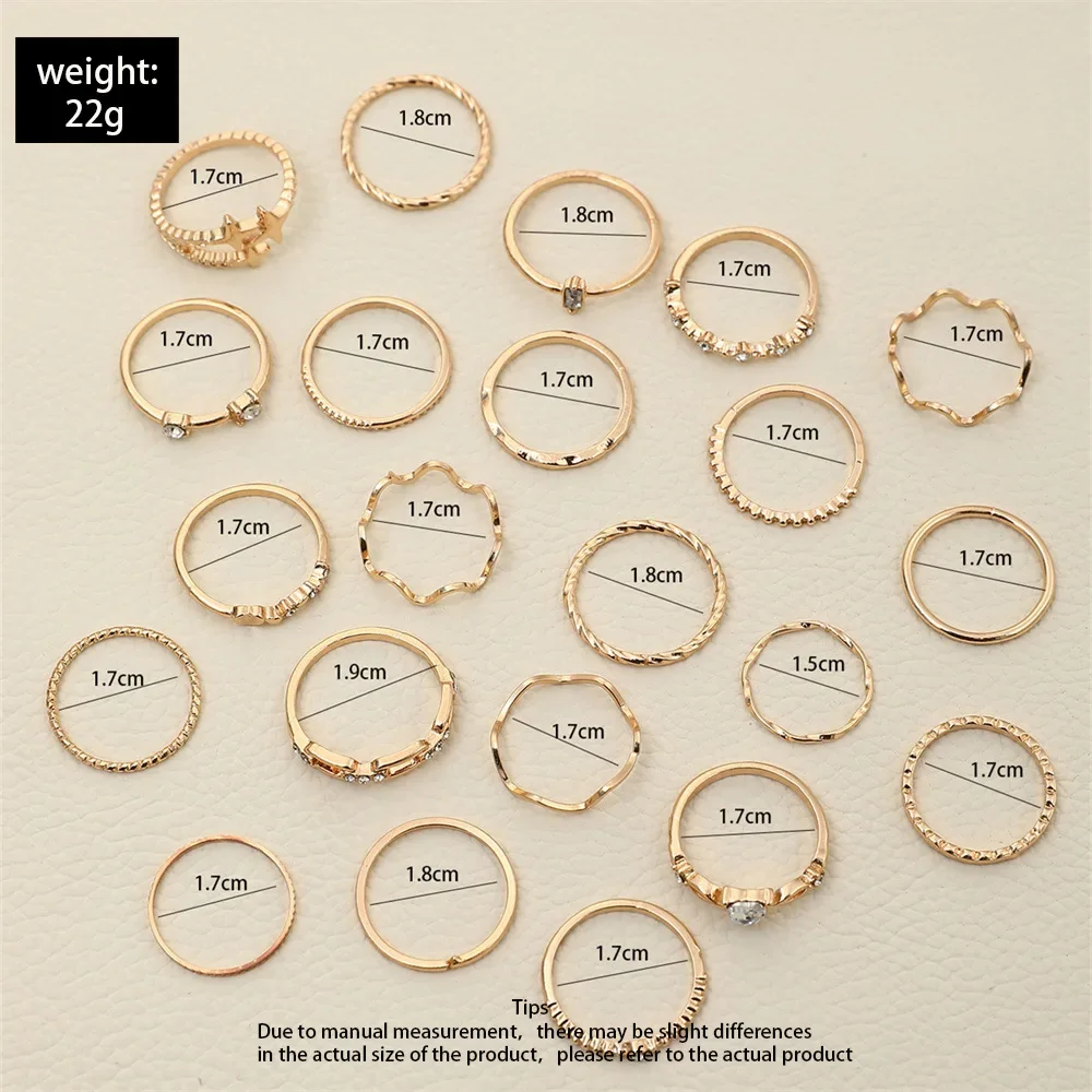 Bohemian Geometric Knuckle Rings Set 22Pcs Women Gold Silver Color Star Heart Crystal Finger Ring Girl Fashion Party Jewelry