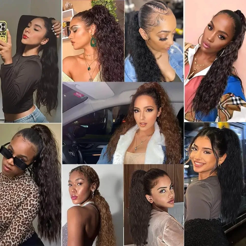 20Inch Synthetic Curly Claw Clip in Ponytail Hair Extension Daily Use Blonde Black Fluffy Hairpiece for Women