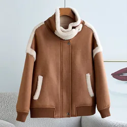 Wool Jacket Women Winter New Long-sleeved Zipper Pocket Thickened Warm Overwear Casual Fashion Streetwear Outerwear