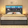 Queen Bed Frame with Headboard, Queen Bed Frame with High Storage Bookcase, 4 Storage Drawers & LED & Charging Station 2