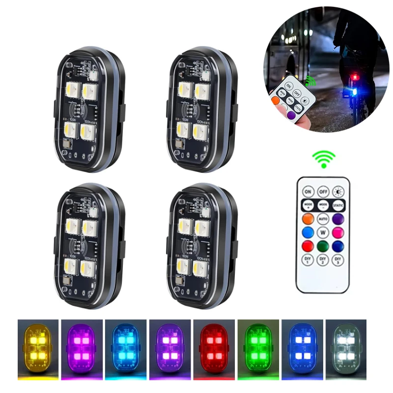 충전식 무선 경량 항공기 헬리콥터 경고등 RGB LED 오토바이 스트로브 라이트 LED 플래시 라이트