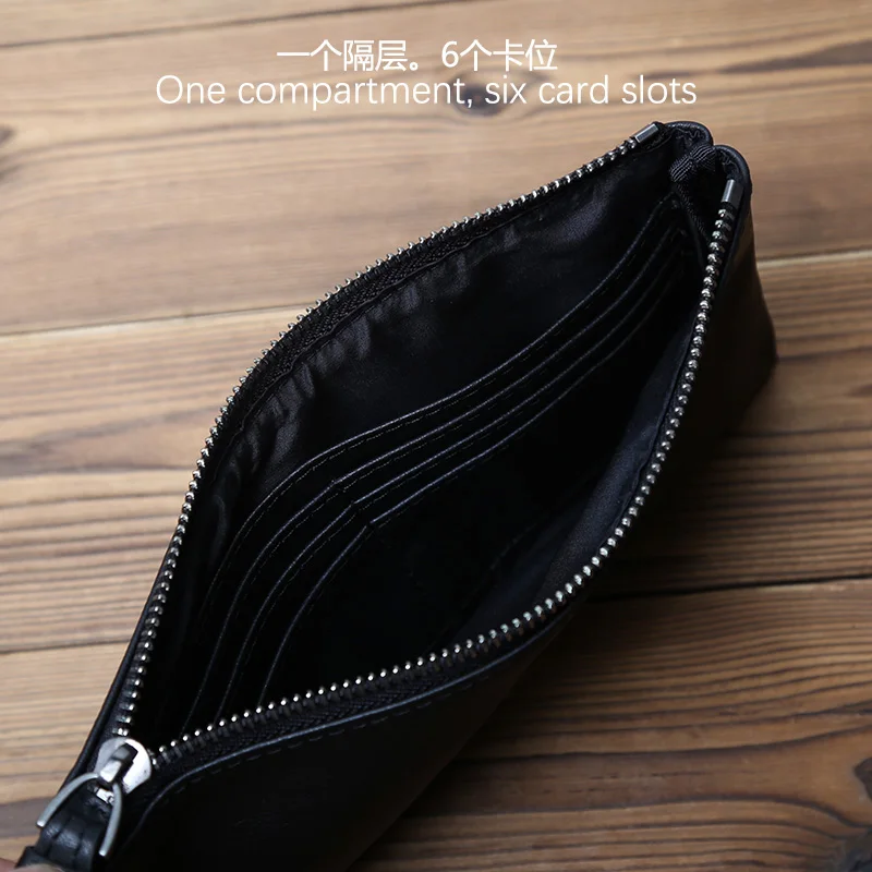 NZPJ Leather Men's Wallet Natural Leather Clutch Bag Long Bank Card Bag Large Capacity Coin Purse Casual Men's Mobile Phone Bag