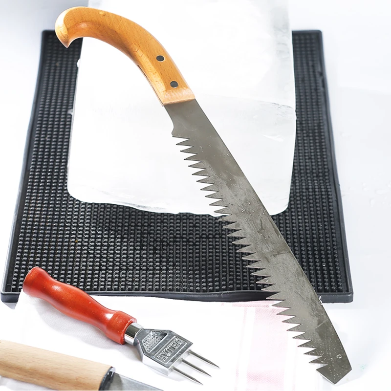 Big Serrated Hard Ice Saws,Professional Grade Ice Divider,Ice Sawing Blade,Solid Wood,Stainless Steel,Used for Cutting Bar Tools