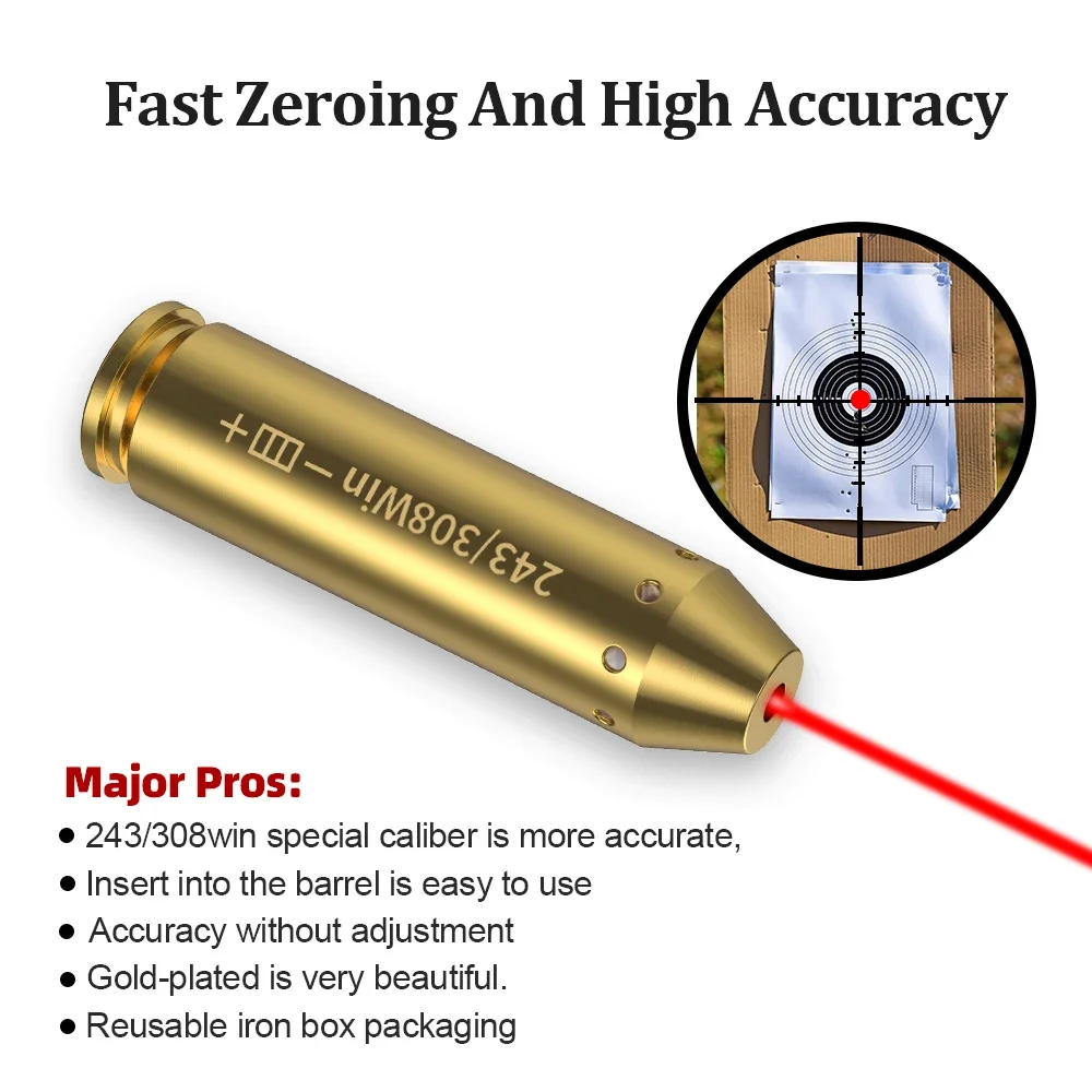 243 308 Red Laser Boresighter Cartridge Dot Laser Bore Sighter for Pistol Rifle Scope-Hunting Accessory Training Shoot Sight laser sight