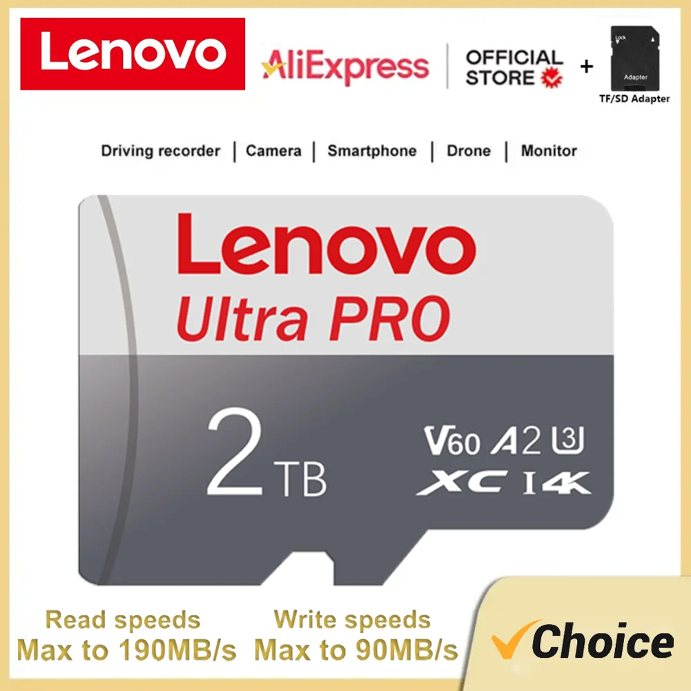 Memory Card Lenovo 2TB High Speed Memory Card 512GB Micro TF SD Card 1TB Mini SD 128GB 256GB TF V90 Speed Class 4K Video Recordin
