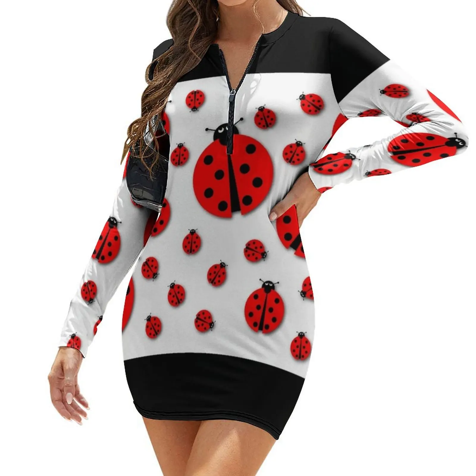 

Many Ladybugs Shadows Long-Sleeve Bodycon Dress elegant chic wedding evening dresses women's elegant loose dresses