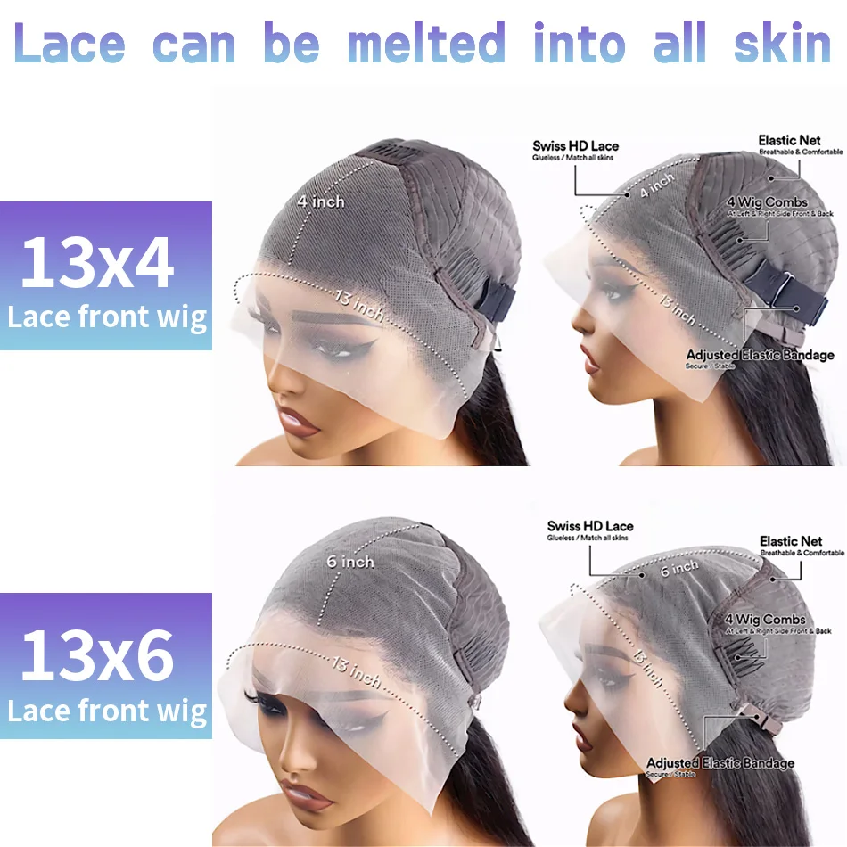 13X6 Chocolate Brown Lace Front Wigs 13X4 Bone Straight Human Hair 30 32 Inch Lace Frontal Colored Wig 100% Brazilian For Women 6