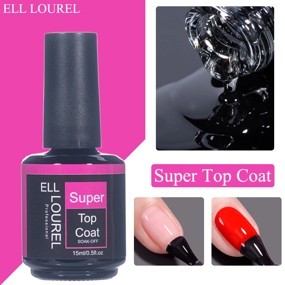 

ELL LOUREL Super Top Coat No Wipe 15ML Gel Nail Polish UV/LED Transparent Diamond Topcoat Esmalte Permanente Nails Gel Varnish