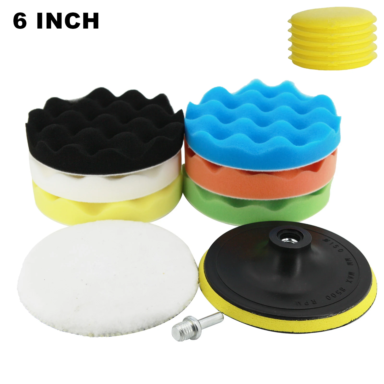 Wevdn 6-Piece Car Wheel Hub Polishing Sponge Pad Kit | Cone & Ball Shapes For Drill Buffing, Waxing & Detailing