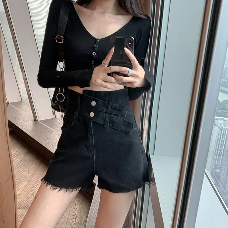 Women 2024 Newest Summer Korean Style Fashion High Waist Shorts Female Patchwork Denim Plus Size Shorts Personality Streetwear