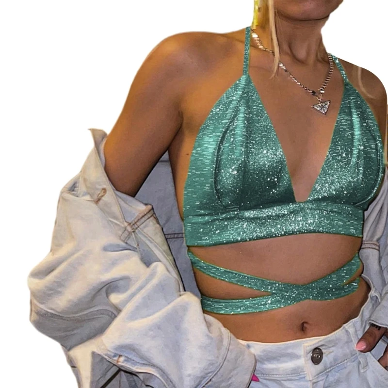 Glitter Wrap Halterneck Crop Top