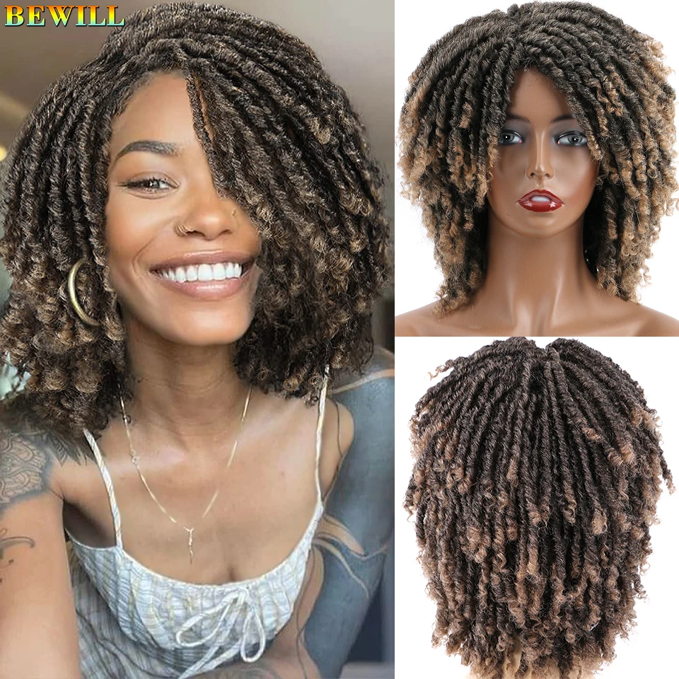 Dreadlock Wig Short Curly Braided Twist Dreadlock Wigs with Clips In Synthetic Faux Locs Braided Wigs Full Hair Replacement