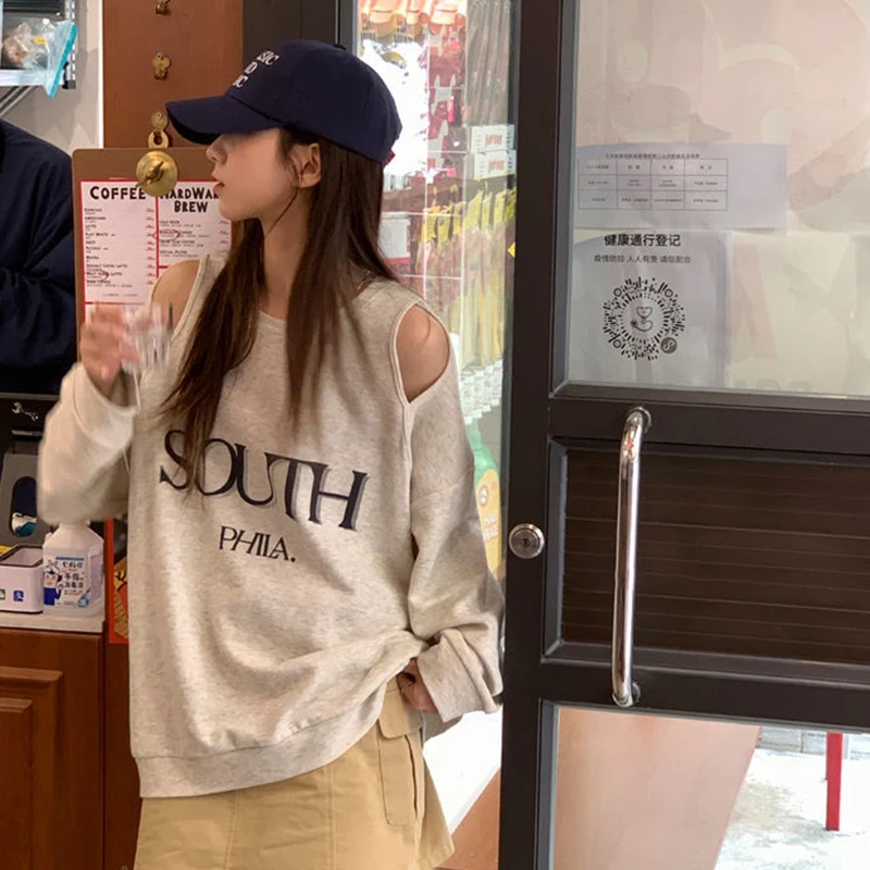

Round Neck Sweater Women's 2022 Japan And South Korea Nnew Casual Printing Spring And Autumn Design Off-The-Shoulder Top