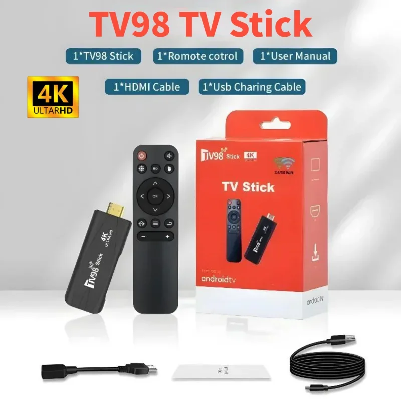 TV98 TV Stick Android12 Top Set Box Amlogic 4K WiFi 1G/2G 8G/16G Smart Wireless HDMI Cable Network Media Player TV Receiver