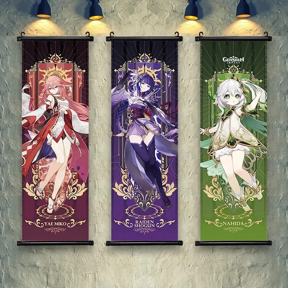 Vibrant Genshin Impact Anime Wall Art Canvas Scroll - Home Decor & Gift