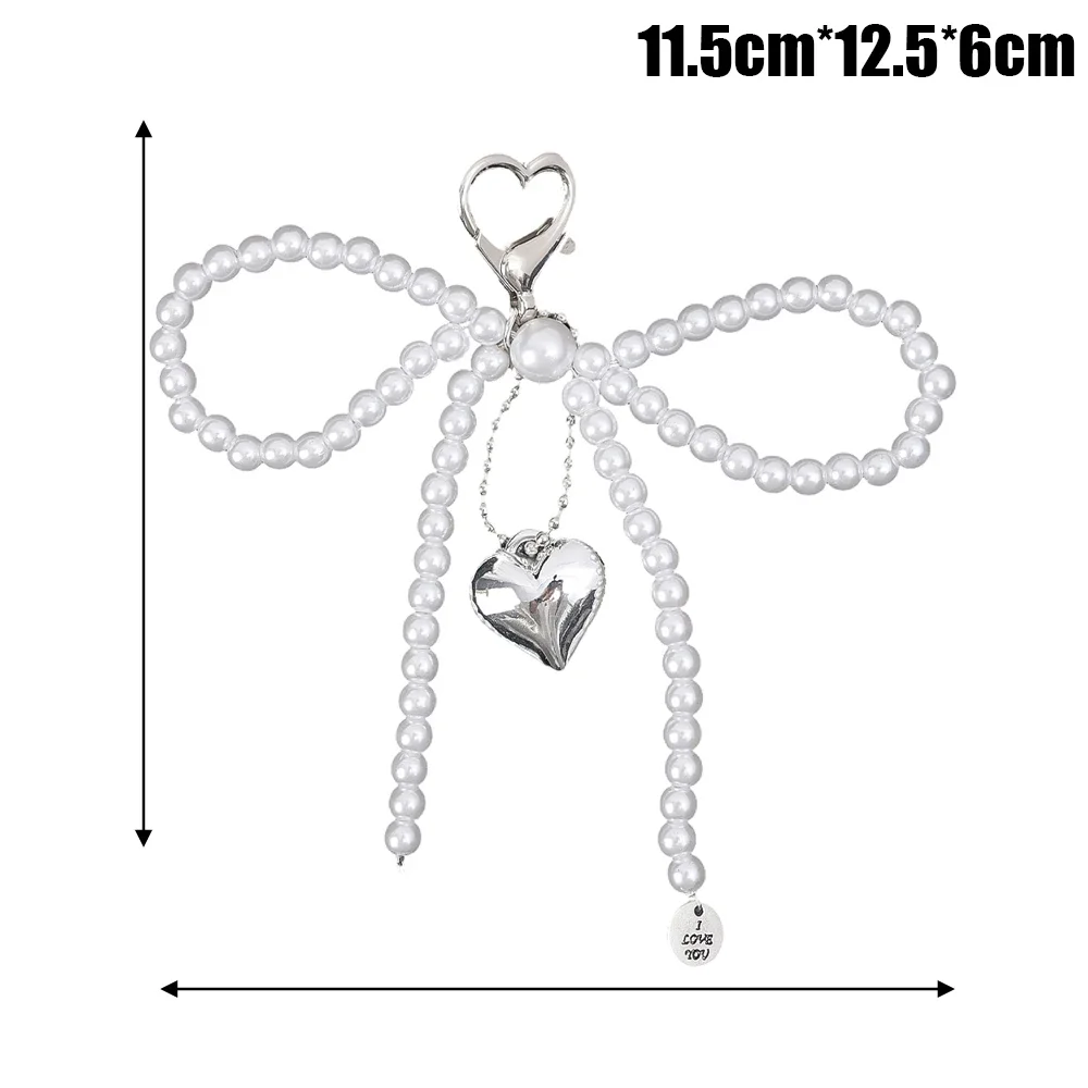Korean-Inspired Cute Bow & Pearl Charm with Y2K Heart Pendant - Versatile Accessory for Phones, Bags, and Keychains