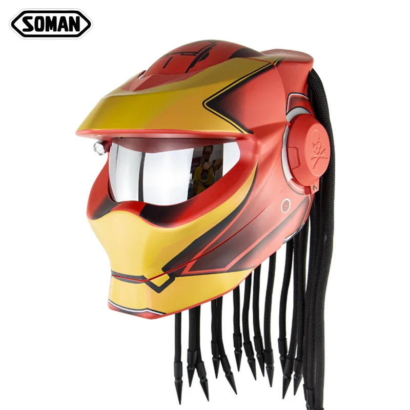 Soman Black Predator Casco Integrale Retro Moto Casco Ironman Moto Street Gear Dot Ece Approvato Cool Casco Moto