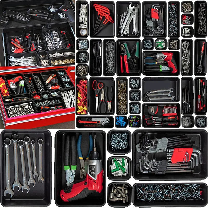 

Tool Box Organizer and Storage Tray, Tool Box Drawer Organizer Bins, Toolbox Organizer Tray Divider Set, Black 32 Pack