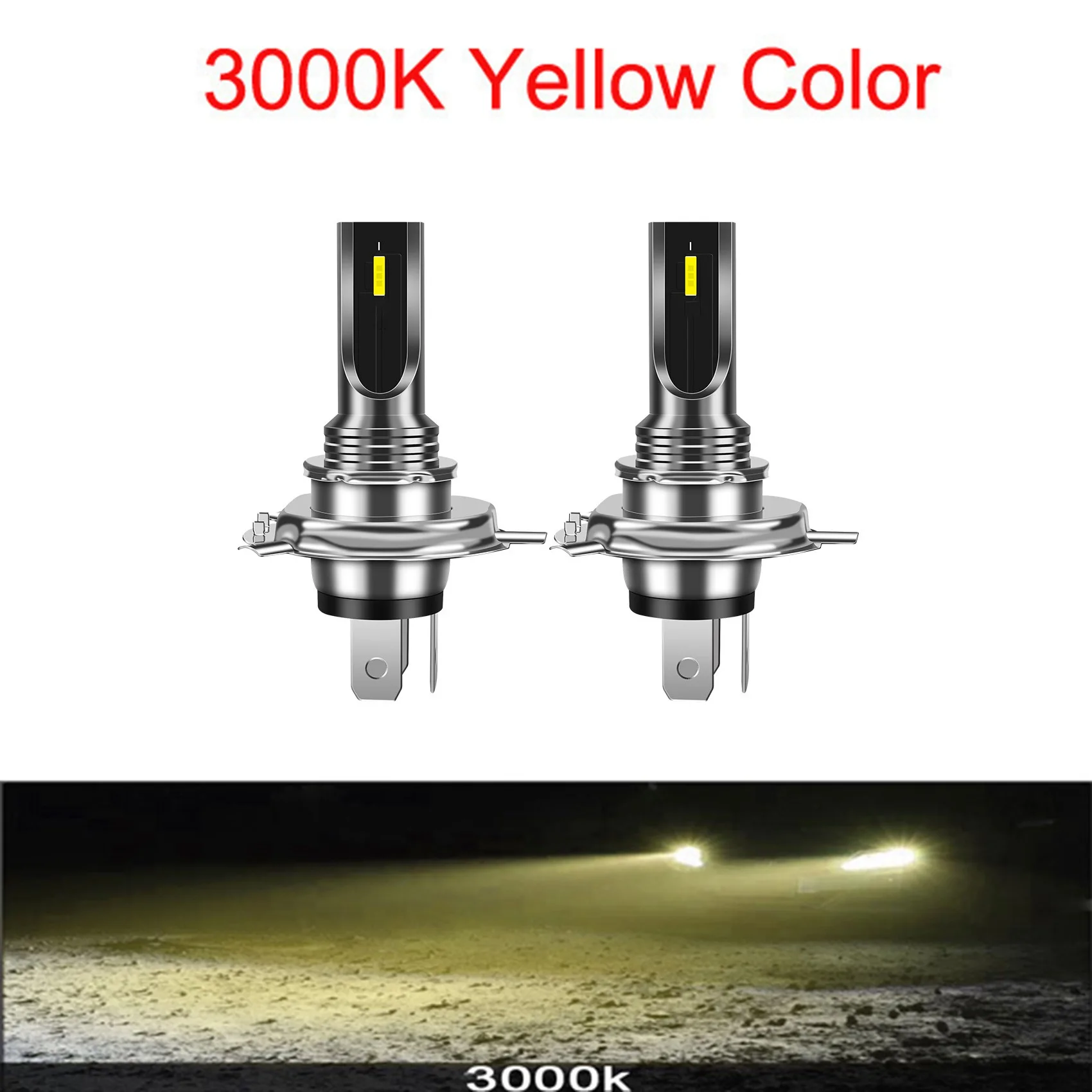 미니 CSP LED 캔버스 자동차 헤드라이트, 오토바이 H4 안개등, 16000LM 6SMD 전구, 3000K 황색등, 자동 방향 지시등, 2 개
