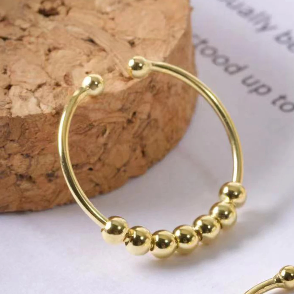 KASANIER S925 Sterling Silver U Shape Fidget Rotate Freely Beads Spiral Rings For Women Men Anxiety Antistress Spiral Beads Gift 4