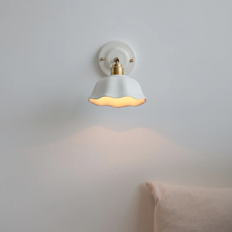 IWHD 화이트 세라믹 LED 벽 조명기구 구리 팔 소켓 침실 거실 램프 옆에 현대 Wandlamp Applique Murale