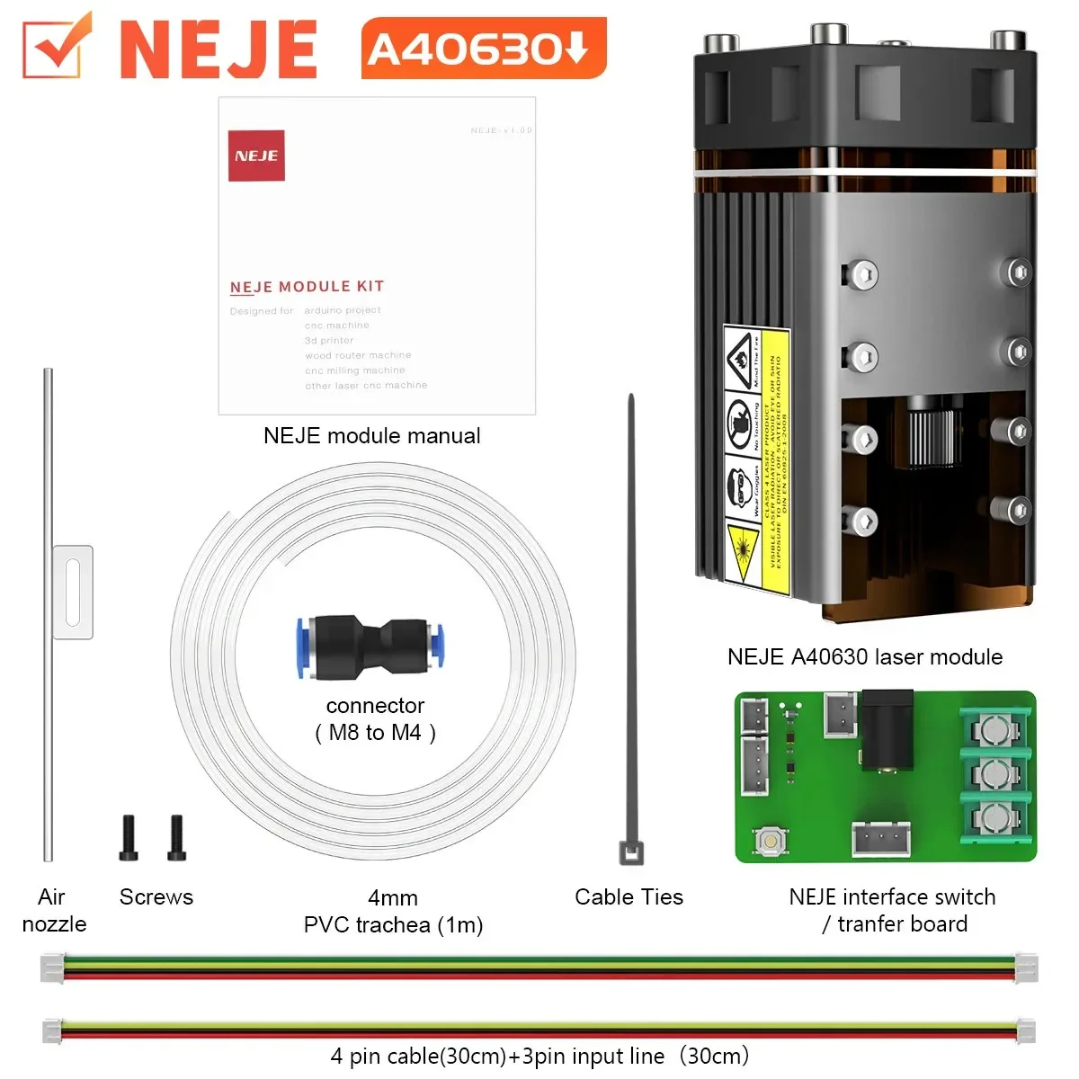 Laser Module Head NEJE A40640/A40630/N30820/E40/E80 450nm Blue Light TTL Module Set for Laser Engraver Wood Cutting