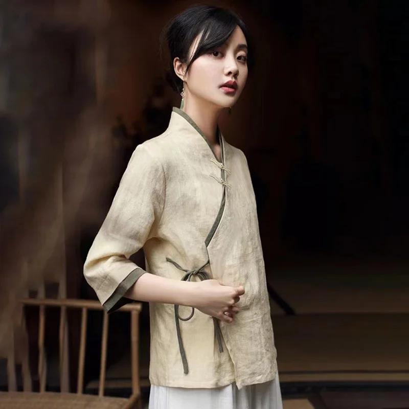 New chinese vintage chiffon blouse cheongsam shirt qipao traditional chiffon blouse women chinese hanfu oriental tang suit