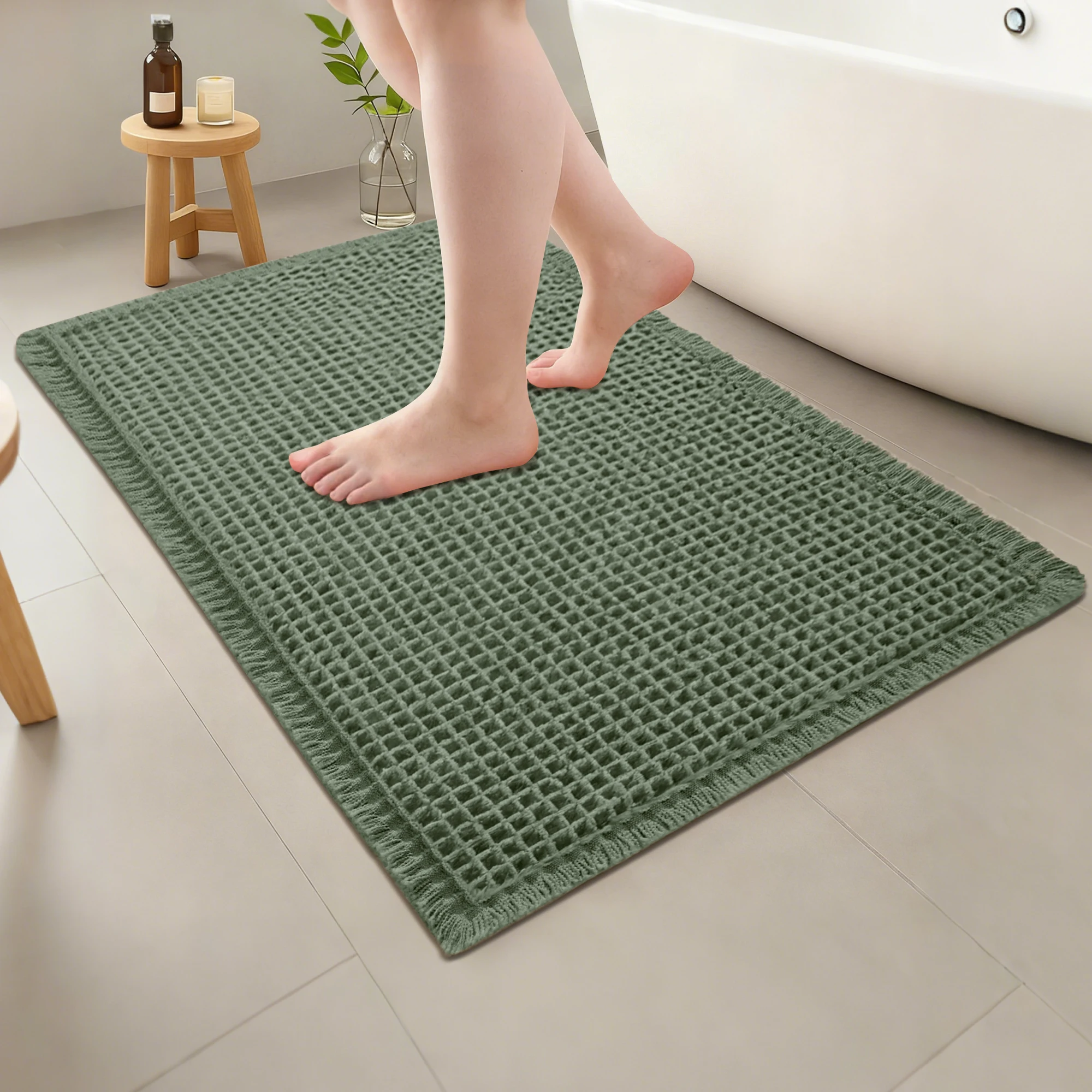 Boho Super Absorbent Quick Dry Waffle Bath Mat