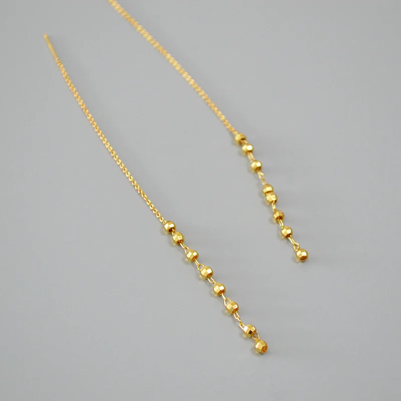 

Korean version of fashionable commuting, simple and shiny faceted laser gold beads, brass plating, dynamic long earline