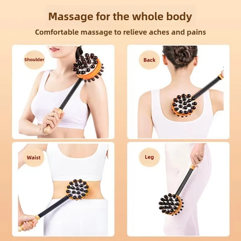 Double-sided Handheld Massage Hammer Round Head for Neck Shoulder Back Pain Relief  Wooden Muscle Relaxation Tool