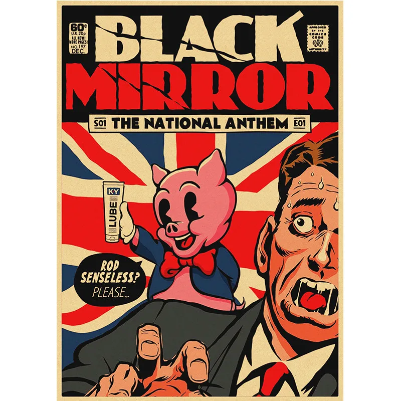 Vintage Classic Movie Black Mirror-BBC Poster Painting Retro Poster Kraft Paper Home Bar Wall Decor Stickers wall stickers movie poster home decor posters