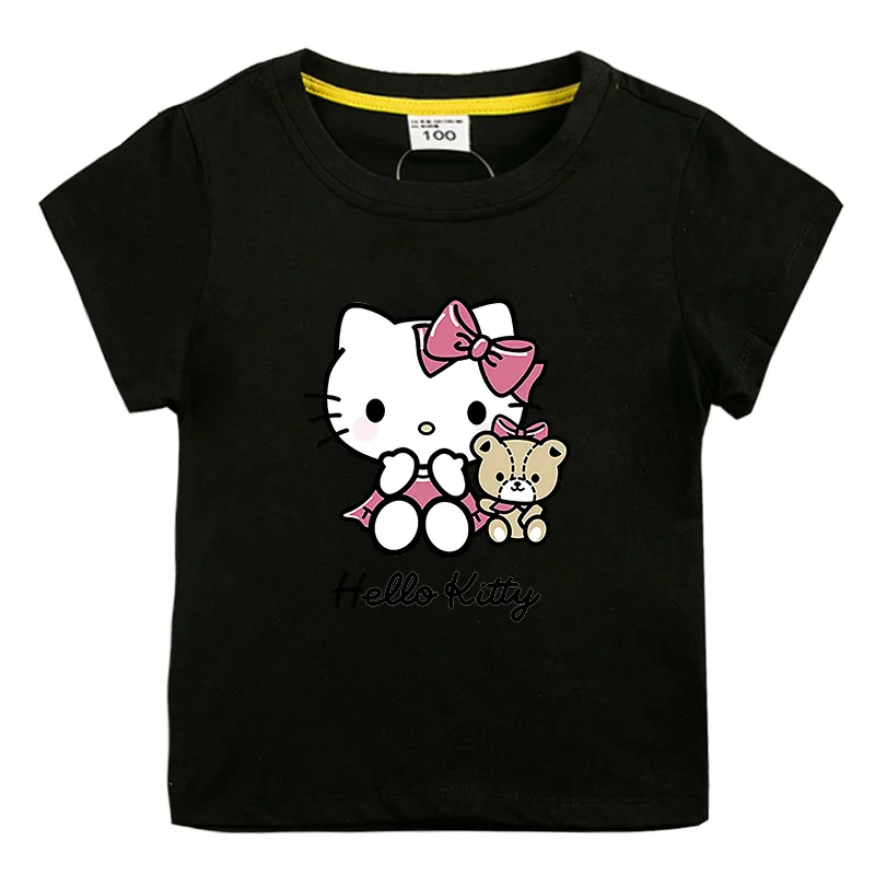 thumbnail image 1 of Hello Kitty nueva ropa para niños, Tops de algodón para niñas, pantalones cortos, traje de dos piezas, pantalones casuales de cinco puntos para niños + conjunto de Camiseta de cuello redondo, 1 of 5