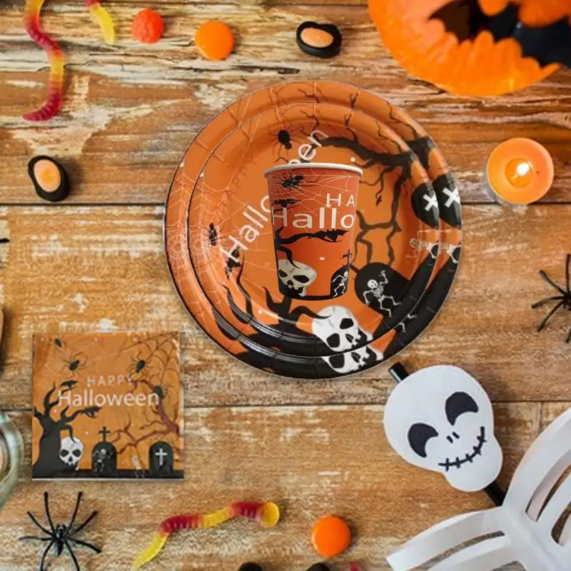 Halloween Tableware Set Halloween Theme Party Supplies Happy Tableware Set Paper Plates Cups And Napkins For