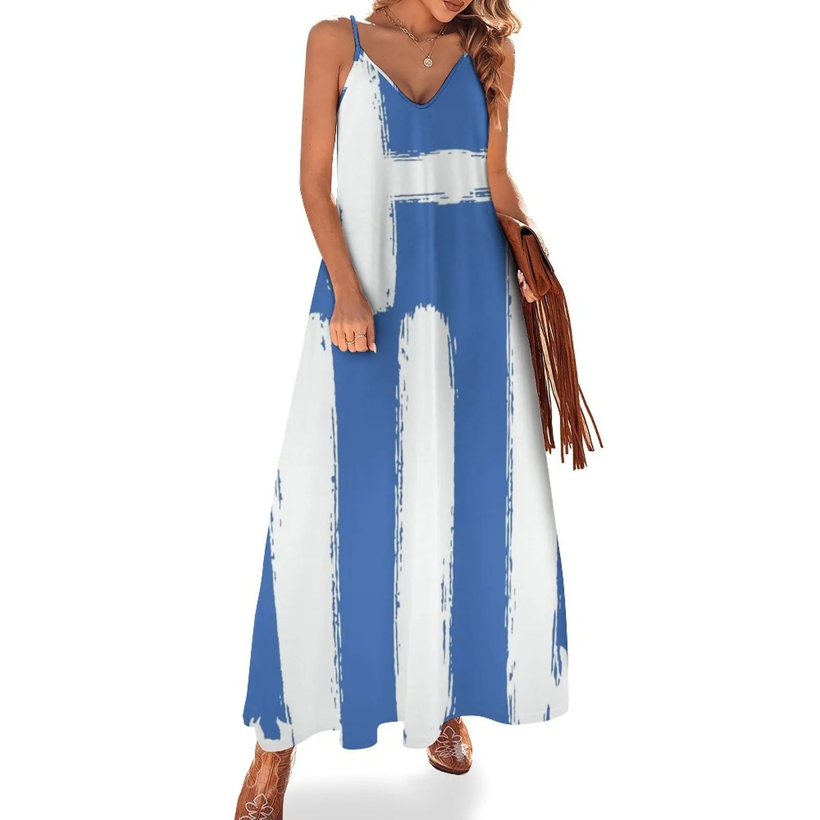 

Greek Flag Growing Up Greek Greece Sleeveless Dress Beachwear Women's long dress