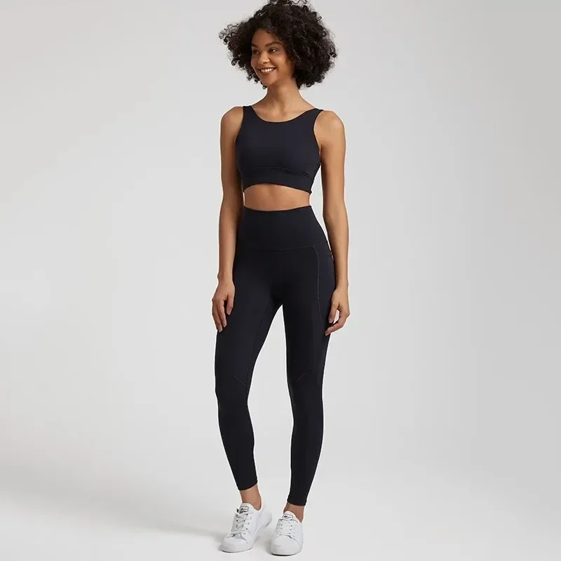Lemon Soft Gym Yoga Set Legging Sport Fitness Cross Gym Bra top 2pc Suit Comprehensive Training Jog pocket Women Sportwear