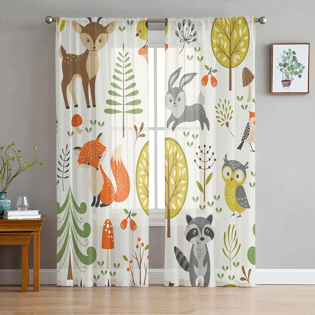 

Cute Animal Print Curtains, Animated Cartoon Modern Simple Curtains, Light-Transmitting Decoration For Living Room, Kitchen 2pcs