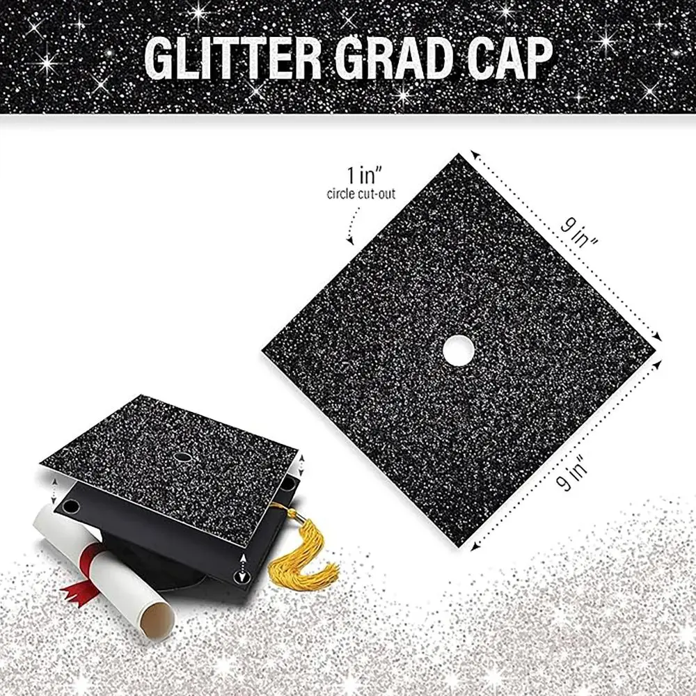 Graduation Cap Decorations Glitter Gold Cap Paper Self Adhesive Stickers for Graduation Topper DIY graduation cap stickers