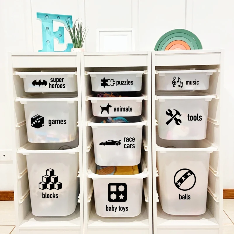 Toy Bin Labels Vinyl Sticker Toy Organization Storage Picture Labels Stickers Decals Kids Room Nursery Decoration