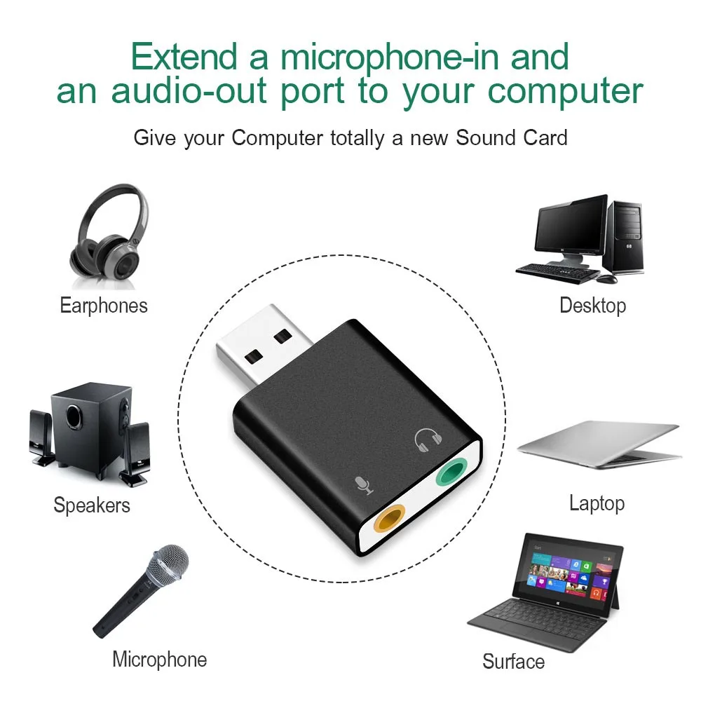 Audio Adapter Virtual 7.1 Ch Microphone Sound Adapter External USB Audio Card USB To Jack 3.5mm Converter Headphone Adapter