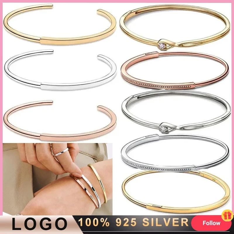 New 925 Sterling Silver Classic Women's Fashion I-D Signature Series Original Logo Open Bracelet Exquisite DIY Charm Jewelry signature series 29 5 autograph basketball