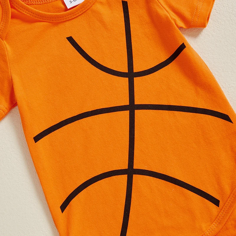 FOCUSNORM 0-12M Newborn Baby Boys Summer Romper Outfits Basketball Print Short Sleeve Round Neck Jumpsuits with Hat 2 Pcs Set 6